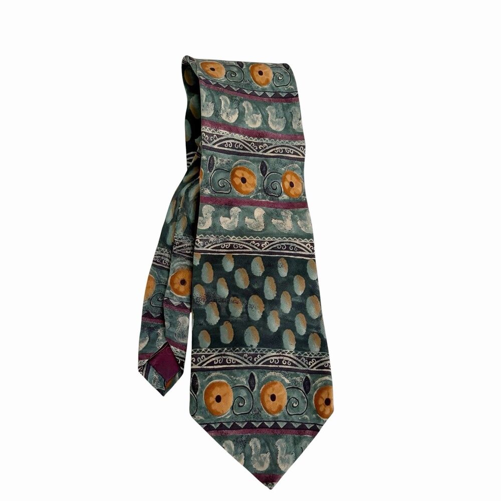 J Garcia Tie Green Snail Garden Abstract Mollusks Ducks 100% Silk Necktie